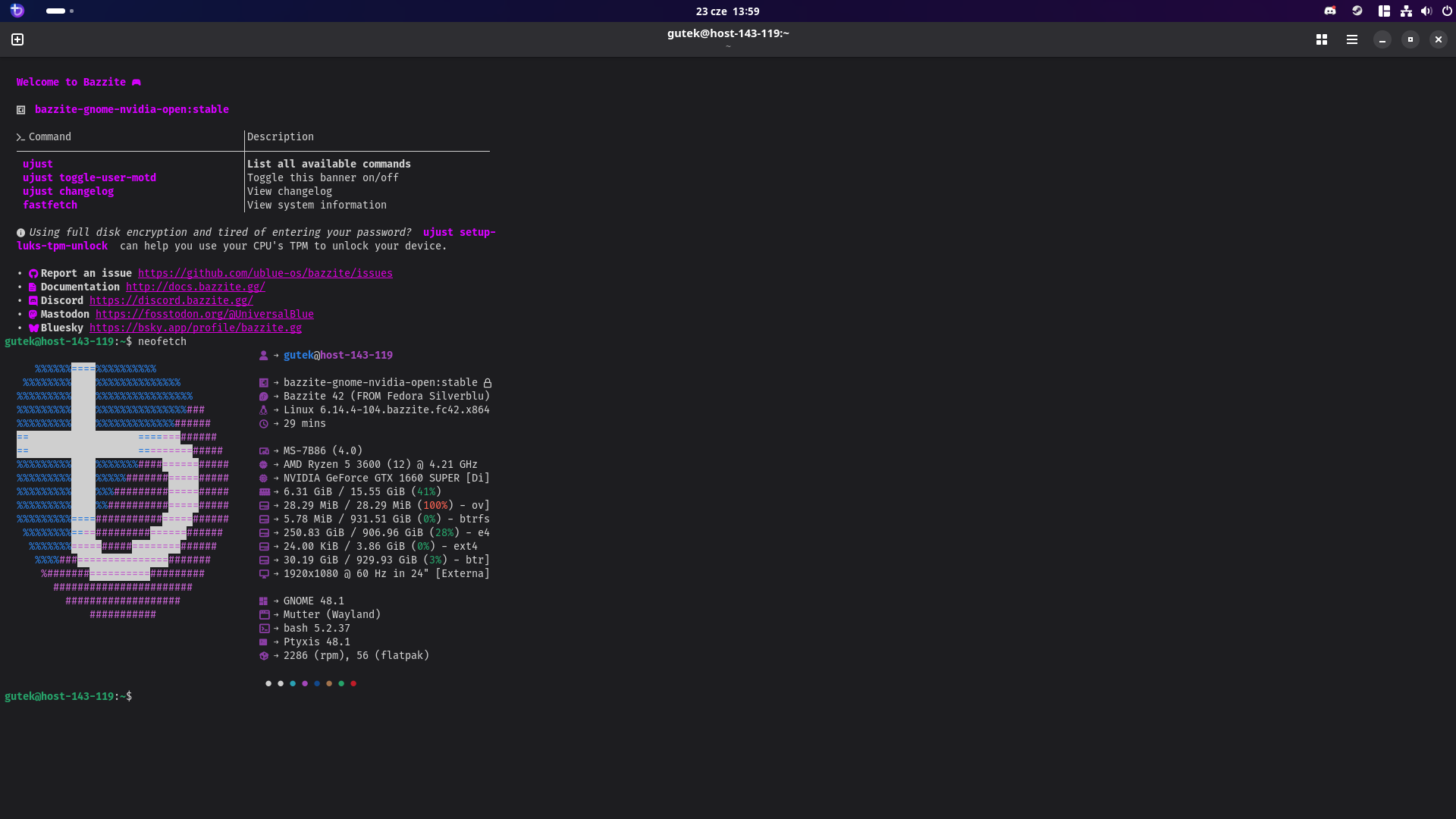 Screenshot of bazzite terminal running neofetch
